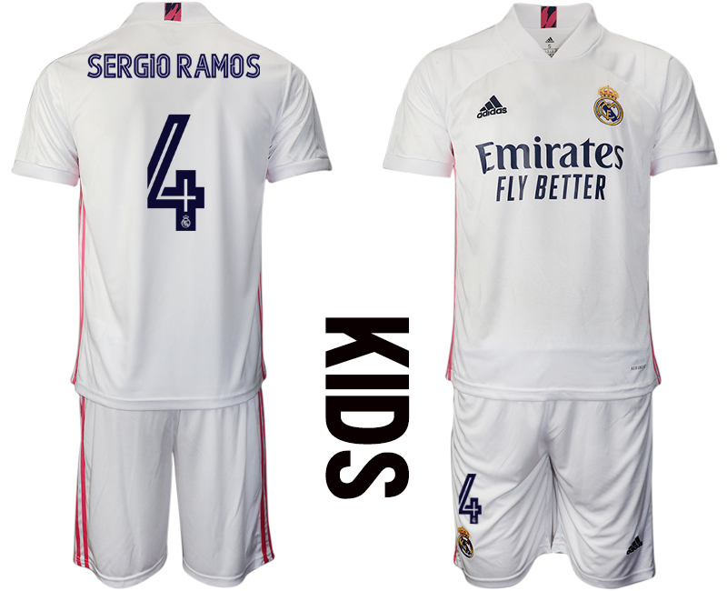 Youth 2020-2021 club Real Madrid home #4 white Soccer Jerseys->real madrid jersey->Soccer Club Jersey